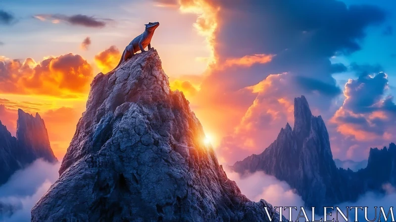 AI ART Sunset Dragon on Mountain Peak