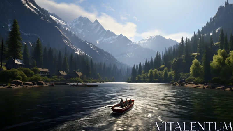 Captivating Nature Art: Serene Boat Journey in Unreal Engine Style AI Image