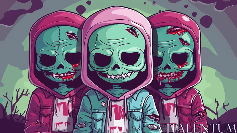 Cartoon Zombies in Pink Hoodies: An Uncanny Illustration AI Image