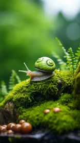 Charming Snail Journeying Through Mossy Landscape