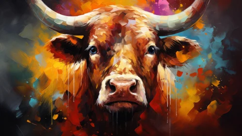 Colorful Abstract Bull Painting: A Melding of the Animal and Human Worlds