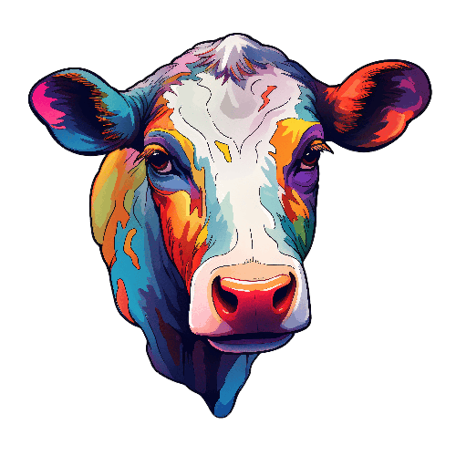 Colorful Cow Illustration with Rainbow Fur