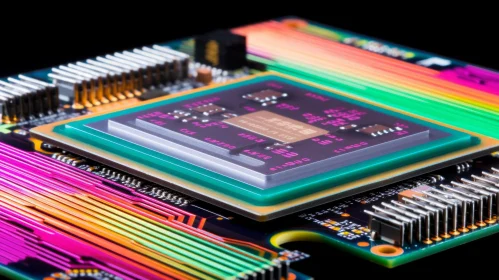 Colorful Processor Chip in Neon Realism Style