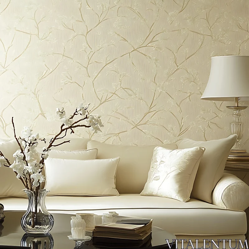 Cream Living Room with Floral Decor AI Image