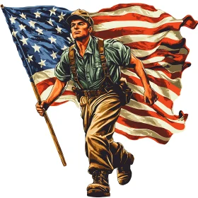 American Worker with Flag Art