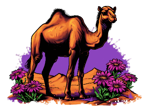 POD Design Detailed Digital Illustration of a Camel in a Desert