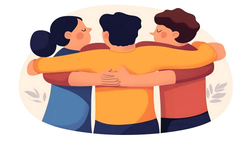 Cartoon Illustration of People Hugging