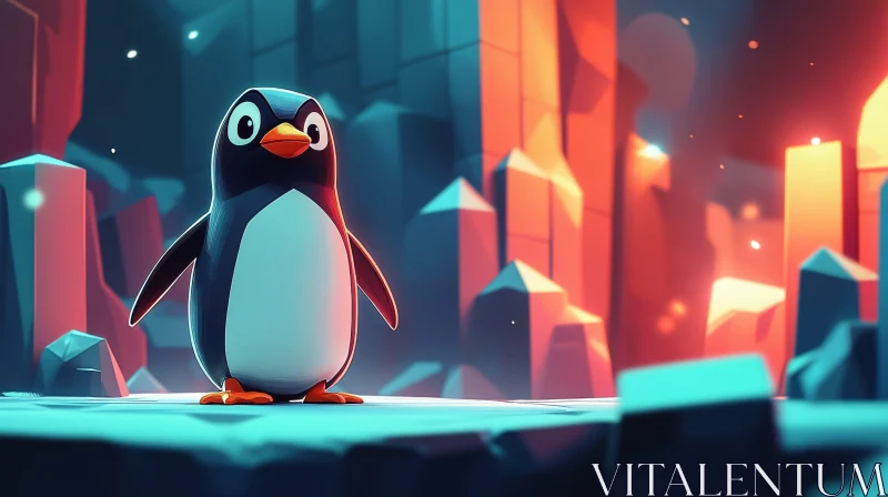 AI ART Penguin in Vibrant Geometric Ice World