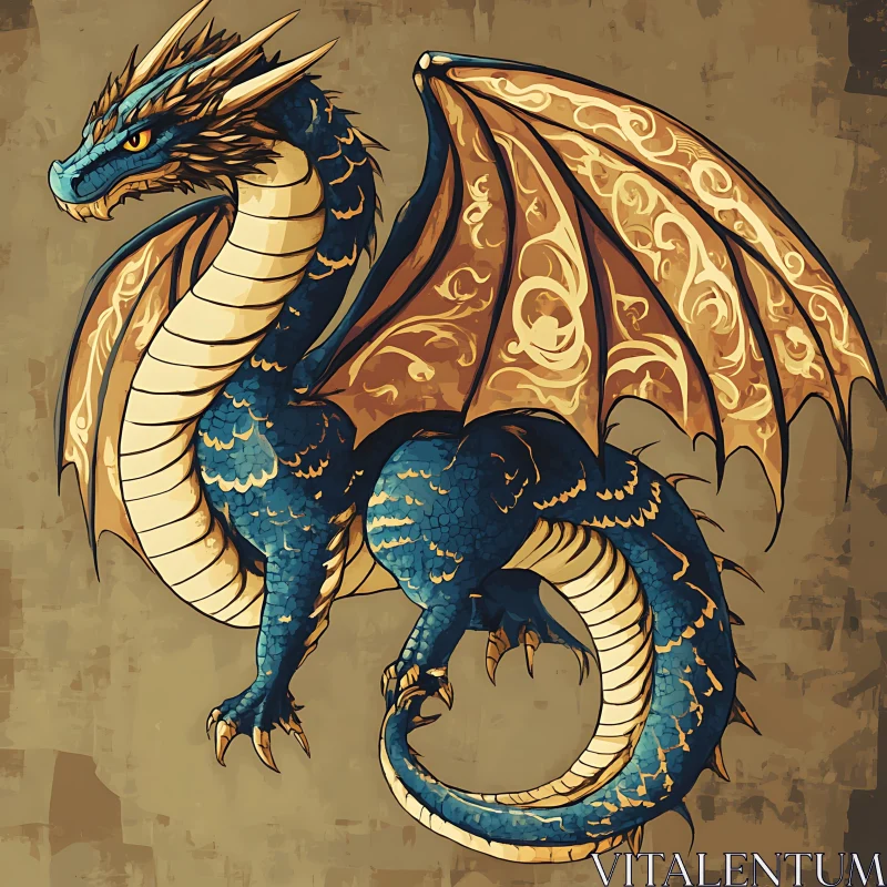 AI ART Stylized Dragon with Golden Wings