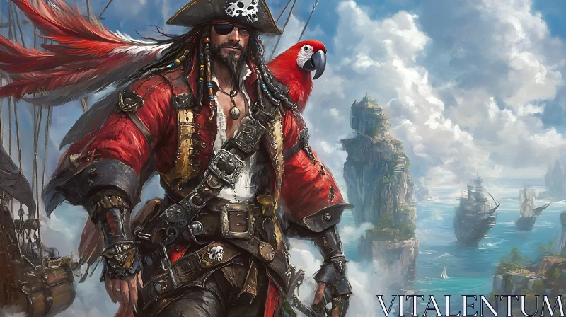 Pirate with Parrot Illustration AI Image