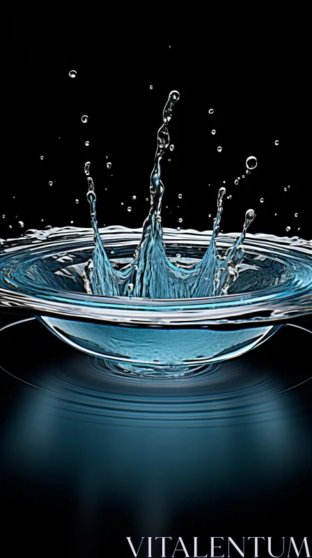 Elegant Water Splash Artistic Rendering on Black Background AI Image