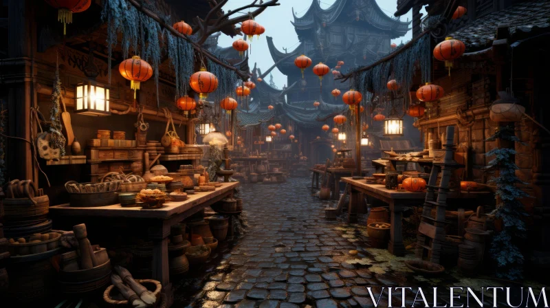 Enchanting Asian Village Scene with Mystical Creatures AI Image