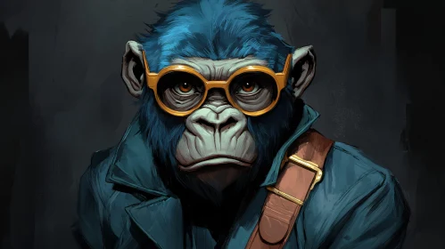 Artistic Blue Monkey with Yellow Glasses