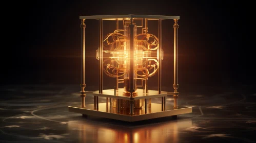Golden Clock with Metal Parts - Enchanting Lighting - Scientific Diagrams