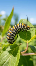 Vivid Caterpillar on Leaf - A Natural Display of Stripes and Colors