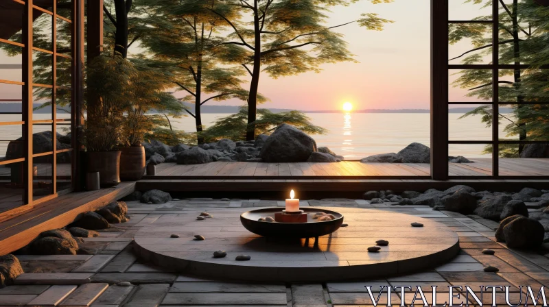 Zen-Inspired Outdoor Scenes with Calm Waters and Soft Lighting AI Image