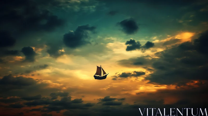 Floating Sailboat Amidst Cloudy Sunset