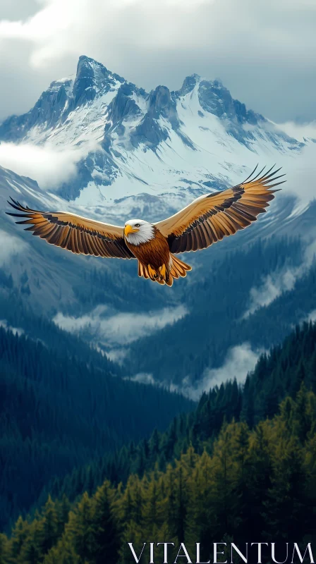 Eagle Soaring Over Mountains