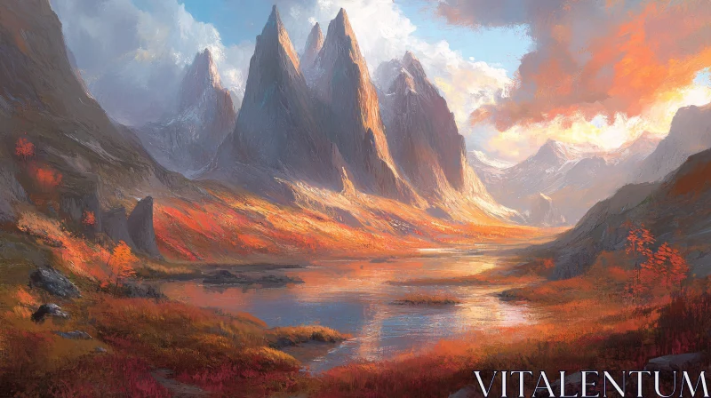 Autumn Mountain Sunset Over Serene Valley