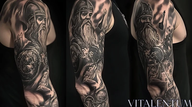 Monochrome Viking Tattoo Sleeve