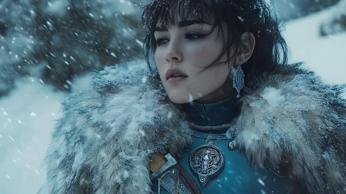 Snow Maiden Portrait in Winter Armor