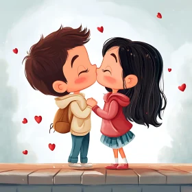 Cartoon Children Kissing Illustration