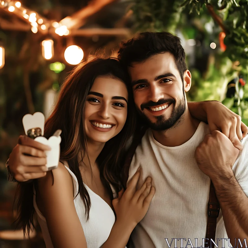 Smiling Couple Sharing Food