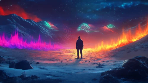Surreal Auroral Scene with Silhouette