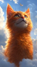 Ginger Feline in Tranquil Cloudscape