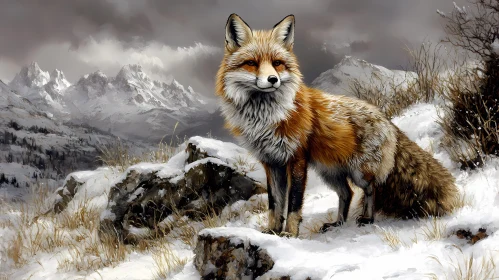 Red Fox in Winter Mountains