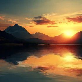 Sunset Reflection Over Mountain Lake