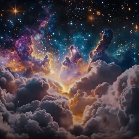 Cosmic Nebula Above Soft Clouds