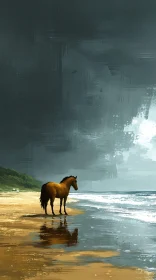 Solitary Horse Facing the Storm