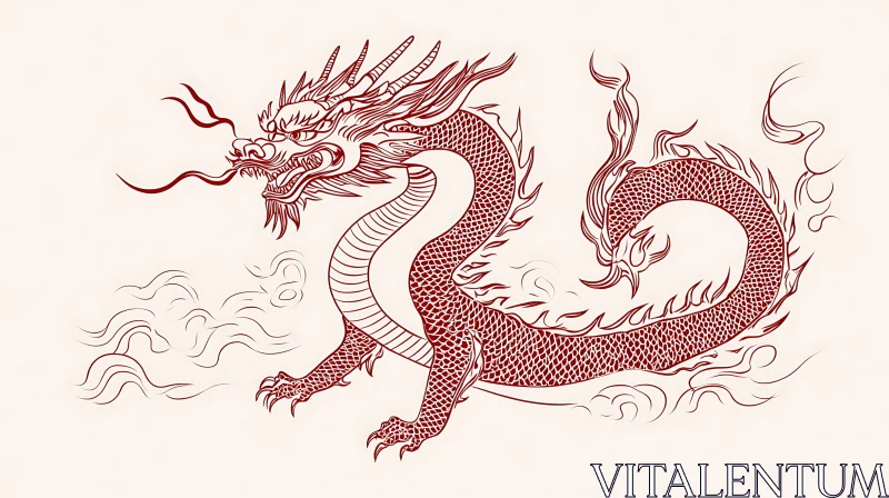 Crimson Dragon Sketch on Cream Paper
