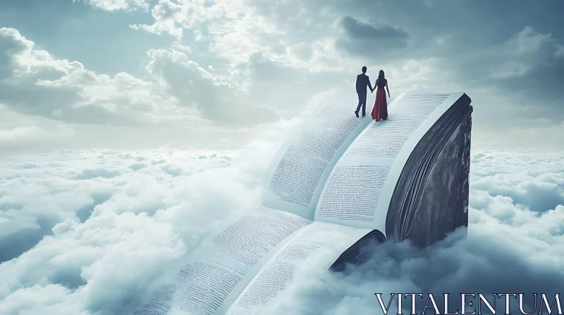 Dreamy Walk: Couple and Book Above Clouds