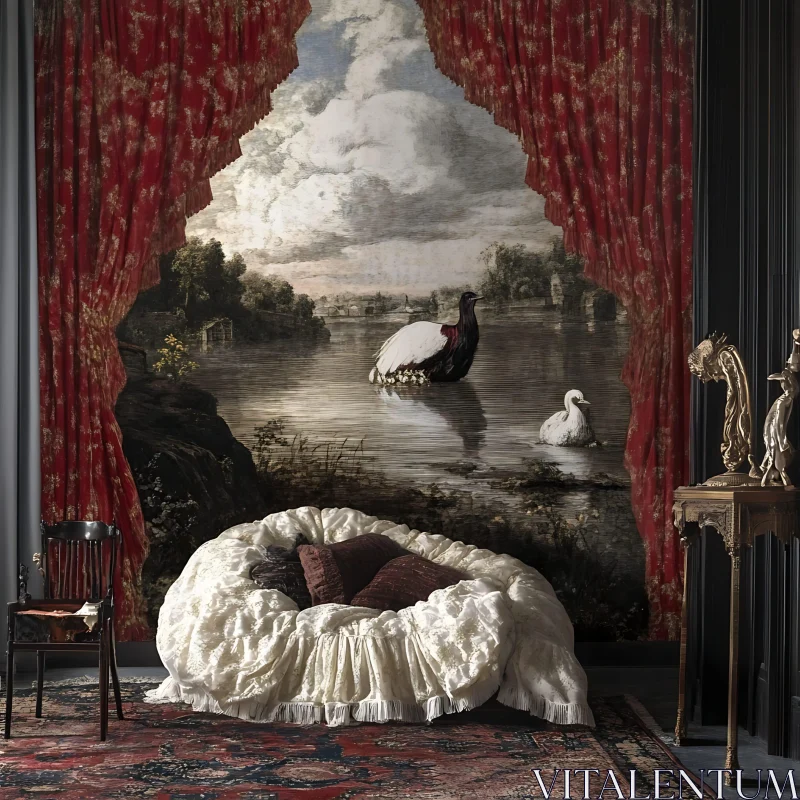 Vintage Interior with Swan Scenery
