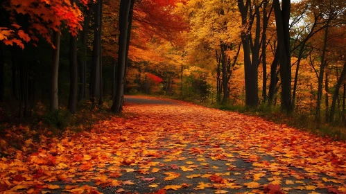 Fall Foliage Road in Woodland