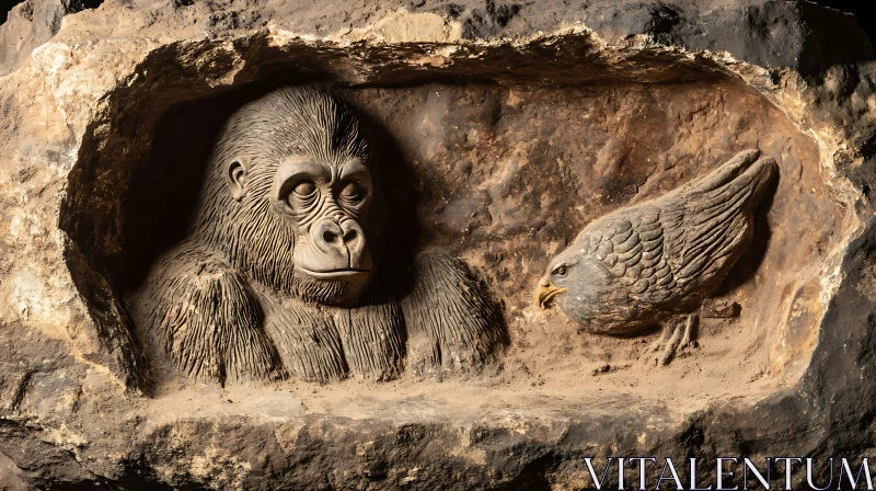Stone Relief: Gorilla and Bird