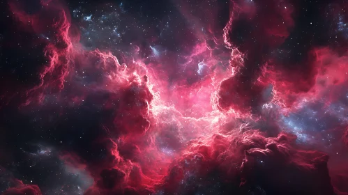 Celestial Crimson: Nebula in Deep Space
