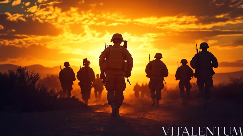 Silhouette of Soldiers at Sunset