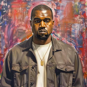 Kanye West Portrait with Colorful Abstract Backdrop