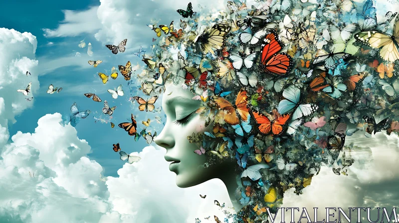 AI ART Ethereal Butterfly Woman in the Clouds