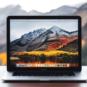 Autumn Mountain Landscape Displayed on Laptop