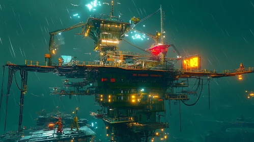 Industrial Oil Rig at Sea
