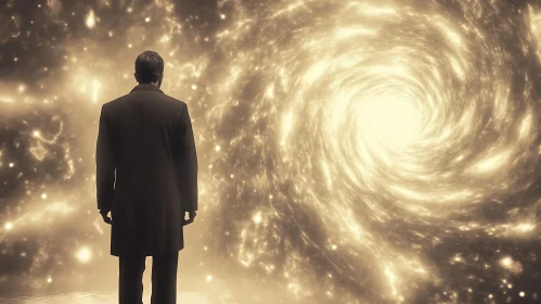 Monochrome Figure Staring into Light Vortex