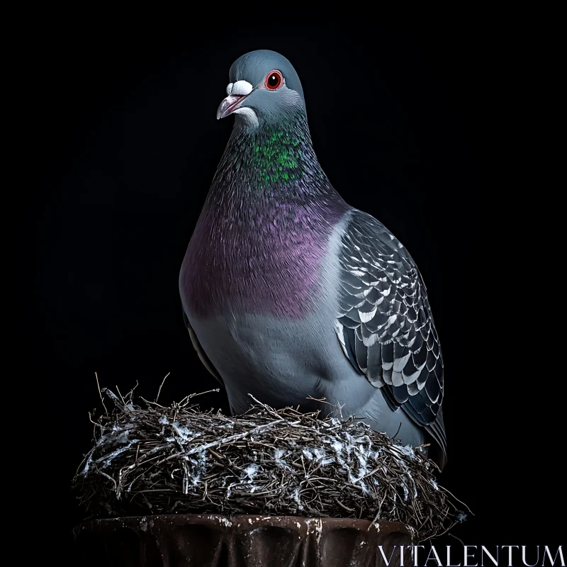 Portrait of Pigeon on Nest AI Image