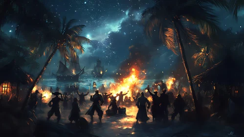 Night Beach Party with Pirates