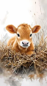 Young Calf in a Pastoral Setting