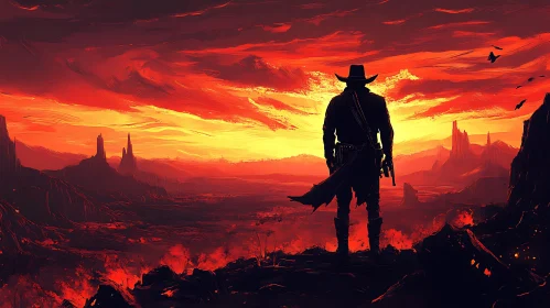 Lone Cowboy Sunset Landscape