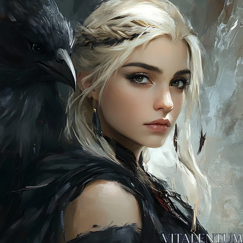 Fair Haired Woman and Raven